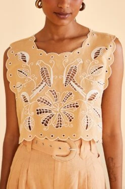 Farm Rio Sand Richelieu Sleeveless Crop Top -Farm Rio Dress Shop 313592 03