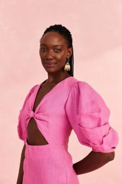 Farm Rio Pink Cut Out Short Sleeve Midi Dress -Farm Rio Dress Shop 313597 03