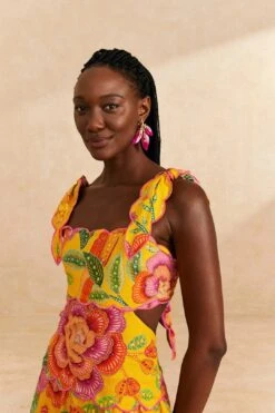 Farm Rio Yellow Macaw Bloom Midi Dress -Farm Rio Dress Shop 313600 03