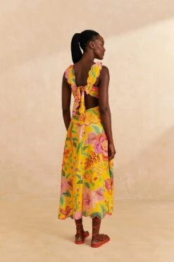 Farm Rio Yellow Macaw Bloom Midi Dress -Farm Rio Dress Shop 313600 04