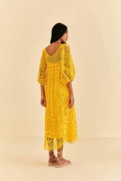 Farm Rio Yellow Guipure Midi Dress -Farm Rio Dress Shop 313604 04