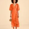 Farm Rio Orange Ruffles Midi Dress -Farm Rio Dress Shop 313610 01