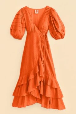 Farm Rio Orange Ruffles Midi Dress 8 Farm Rio Orange Ruffles Midi Dress -Farm Rio Dress Shop 313610 04