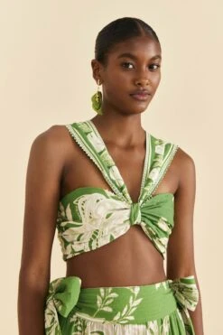 Farm Rio Green Lace Monsteras Crop Top