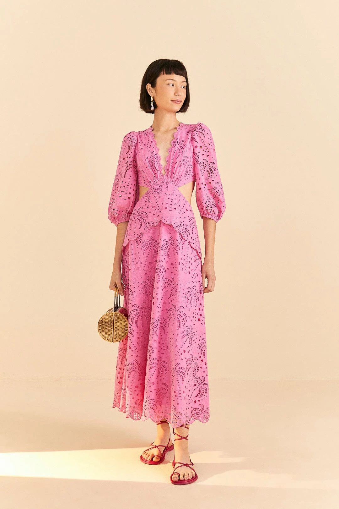 Farm Rio Pink Richelieu Midi Dress 3 Farm Rio Pink Richelieu Midi Dress