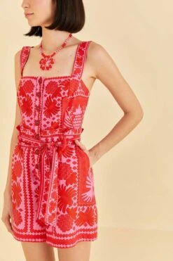 Farm Rio Red Jungle Scarf Romper -Farm Rio Dress Shop 313677 03