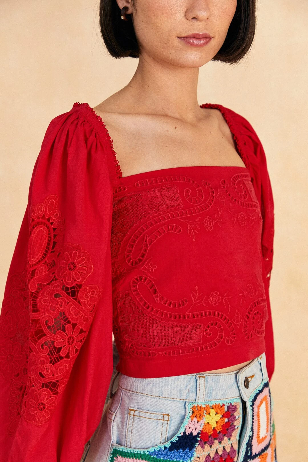 Farm Rio Red Lace Blouse 5 Farm Rio Red Lace Blouse - Image 3