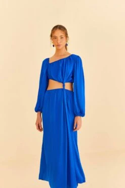 Farm Rio Blue Viscose Satin Midi Dress 10 Farm Rio Blue Viscose Satin Midi Dress -Farm Rio Dress Shop 313815 02