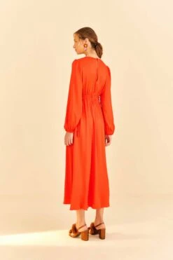 Farm Rio Red Viscose Satin Midi Dress -Farm Rio Dress Shop 313816 04