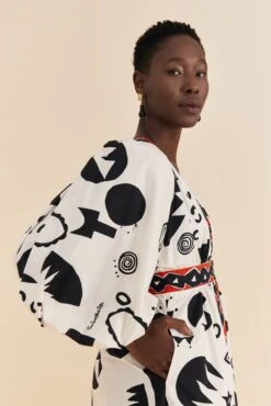 Farm Rio Off-White Pitta Soul Puff Sleeve Midi Dress 9 Farm Rio Off-White Pitta Soul Puff Sleeve Midi Dress -Farm Rio Dress Shop 314083 02