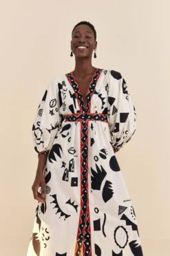 Farm Rio Off-White Pitta Soul Puff Sleeve Midi Dress 10 Farm Rio Off-White Pitta Soul Puff Sleeve Midi Dress -Farm Rio Dress Shop 314083 03