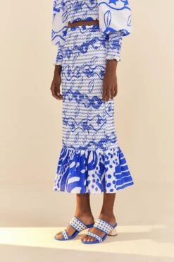 Farm Rio Off-White Pitta Waves Smocked Midi Skirt -Farm Rio Dress Shop 314084 03