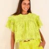 Farm Rio Lime Green Palm Tree Richelieu Blouse -Farm Rio Dress Shop 314472 01