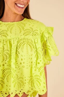 Farm Rio Lime Green Palm Tree Richelieu Blouse -Farm Rio Dress Shop 314472 03