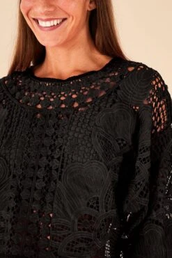 Farm Rio Black Alucina Luz Guipire Crop Top -Farm Rio Dress Shop 314508 03