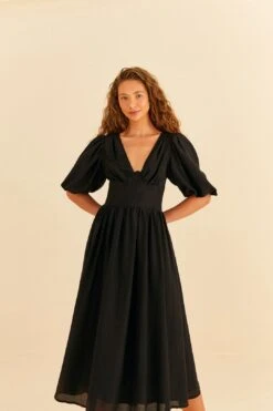 Farm Rio Black Short Sleeves Midi Dress -Farm Rio Dress Shop 314512 04