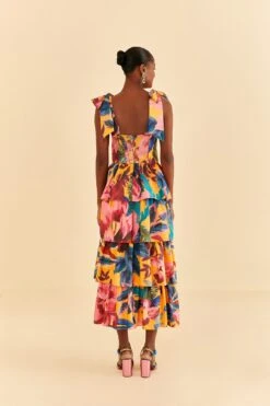 Farm Rio Yellow Painted Flowers Layered Maxi Dress -Farm Rio Dress Shop 314752 04
