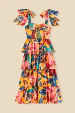 Farm Rio Yellow Painted Flowers Layered Maxi Dress -Farm Rio Dress Shop 314752 07