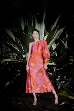 Farm Rio Red Dewdrop Floral One Shoulder Midi Dress -Farm Rio Dress Shop 314754 01