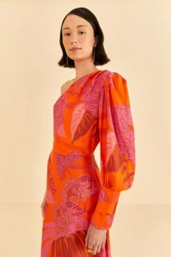 Farm Rio Red Dewdrop Floral One Shoulder Midi Dress -Farm Rio Dress Shop 314754 03