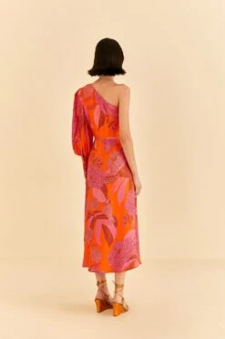 Farm Rio Red Dewdrop Floral One Shoulder Midi Dress -Farm Rio Dress Shop 314754 04