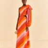 Farm Rio Party Stripes Multicolor One Shoulder Maxi Dress -Farm Rio Dress Shop 314757 02