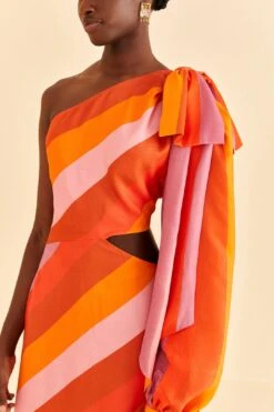 Farm Rio Party Stripes Multicolor One Shoulder Maxi Dress -Farm Rio Dress Shop 314757 03