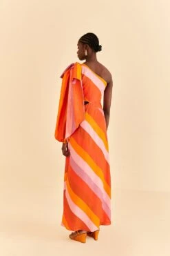 Farm Rio Party Stripes Multicolor One Shoulder Maxi Dress -Farm Rio Dress Shop 314757 04