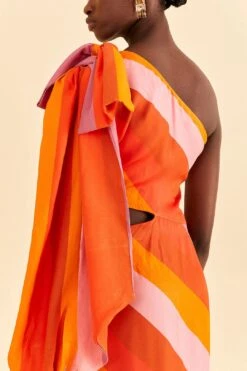 Farm Rio Party Stripes Multicolor One Shoulder Maxi Dress -Farm Rio Dress Shop 314757 05