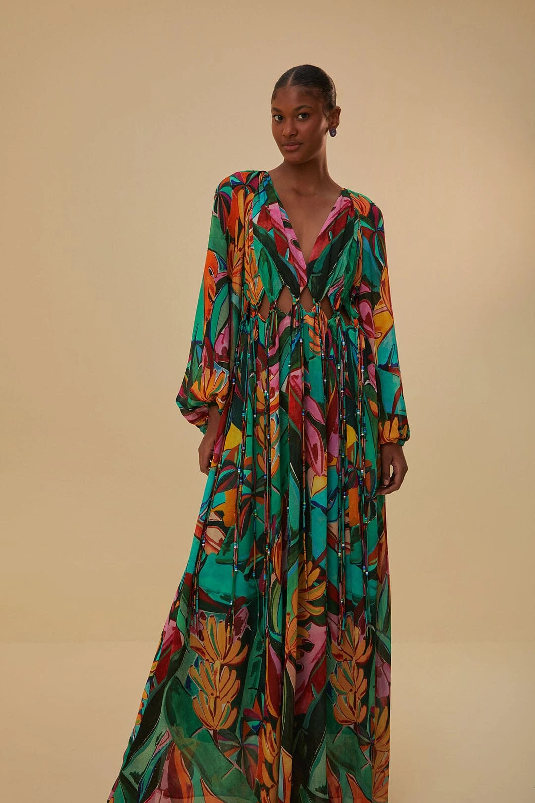 Farm Rio Banana Foliage V Neckline Maxi Dress 4 Farm Rio Banana Foliage V Neckline Maxi Dress - Image 2