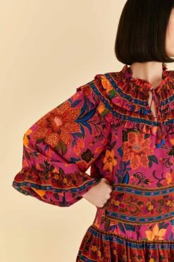 Farm Rio Pink Tropical Tapestry Long Sleeve Blouse -Farm Rio Dress Shop 315105 03