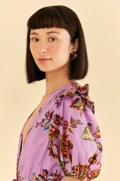 Farm Rio Lilac Floral Monkey Short Sleeve Romper -Farm Rio Dress Shop 315954 03