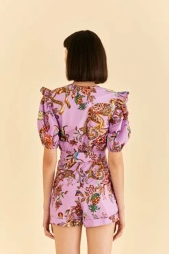 Farm Rio Lilac Floral Monkey Short Sleeve Romper -Farm Rio Dress Shop 315954 04