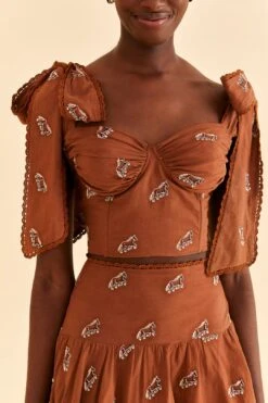 Farm Rio Caramel Embroidered Horses Crop Top -Farm Rio Dress Shop 315964 03