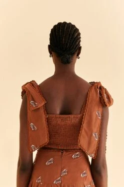 Farm Rio Caramel Embroidered Horses Crop Top -Farm Rio Dress Shop 315964 04