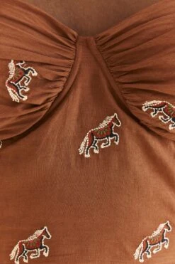 Farm Rio Caramel Embroidered Horses Crop Top -Farm Rio Dress Shop 315964 05