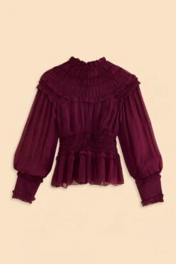 Farm Rio Burgundy Ruffle High Neck Blouse -Farm Rio Dress Shop 315975 08