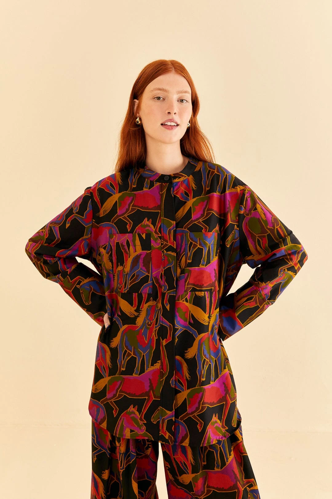 Farm Rio Black Wild Horses Maxi Shirt 3 Farm Rio Black Wild Horses Maxi Shirt