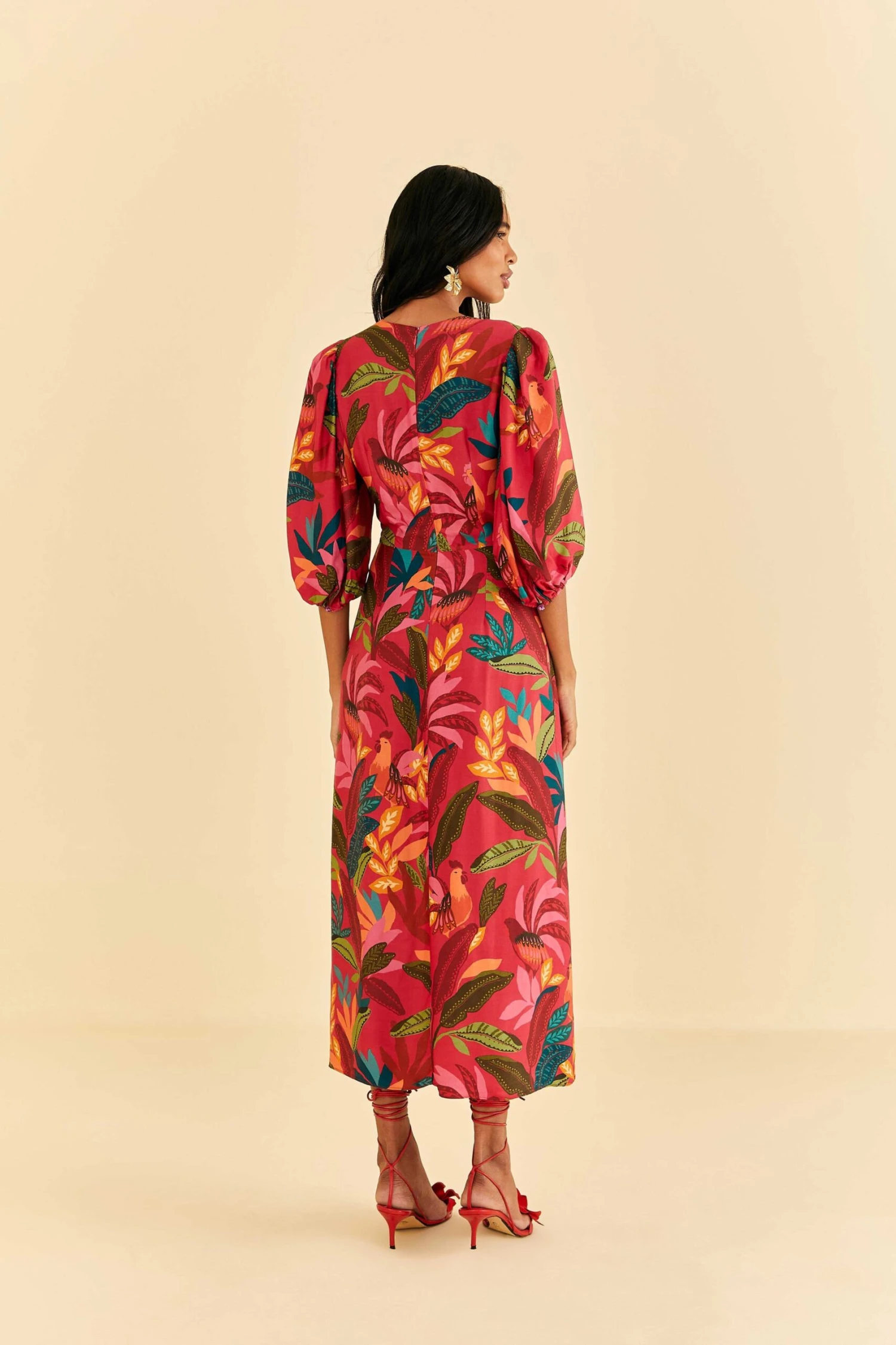 Farm Rio Red Rooster Leaves Short Sleeve Maxi Dress 6 Farm Rio Red Rooster Leaves Short Sleeve Maxi Dress - Image 4