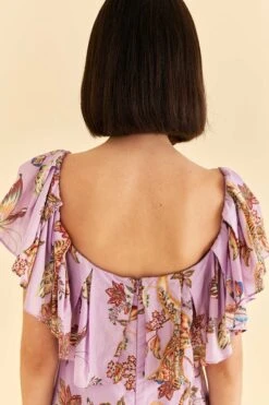Farm Rio Lilac Floral Monkey Short Sleeve Maxi Dress -Farm Rio Dress Shop 316417 05