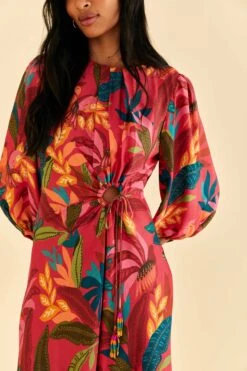Farm Rio Red Rooster Leaves Long Sleeve Mini Dress -Farm Rio Dress Shop 316430 03
