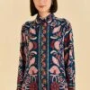 Farm Rio Teal Seashell Tapestry Shirt 2 Farm Rio Teal Seashell Tapestry Shirt -Farm Rio Dress Shop 318132 01
