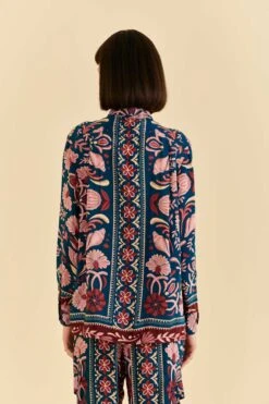 Farm Rio Teal Seashell Tapestry Shirt -Farm Rio Dress Shop 318132 04