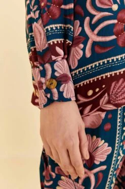 Farm Rio Teal Seashell Tapestry Shirt -Farm Rio Dress Shop 318132 05