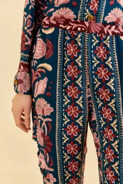 Farm Rio Teal Seashell Tapestry Cargo Pants -Farm Rio Dress Shop 318133 05