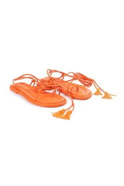 Farm Rio Orange Lace Up Flat Sandal