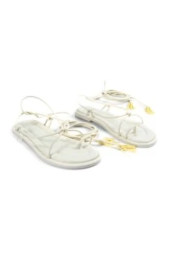 Farm Rio Off White Lace Up Flat Sandal