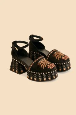 Farm Rio Black Velvet High Sandal