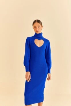 Farm Rio Blue Heart Neckline Knit Dress -Farm Rio Dress Shop 320272 02